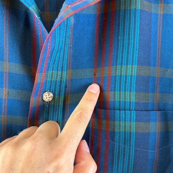 Pendleton Mens 100% Virgin Wool Button Up Plaid Blue Lightweight Vintage Sz L - Picture 4 of 13